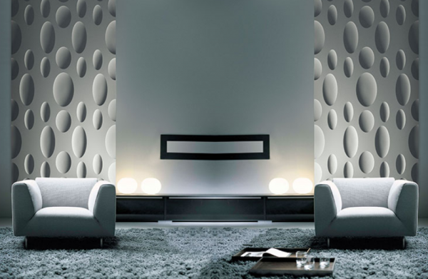 Desain dinding dengan panel dinding plester bertekstur 3D